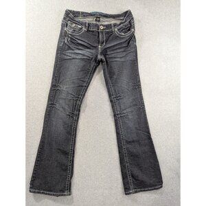 Ariya Jeans Womens SZ 12 Blue Embroidered Pockets Thick Stitch Flared Whiskers